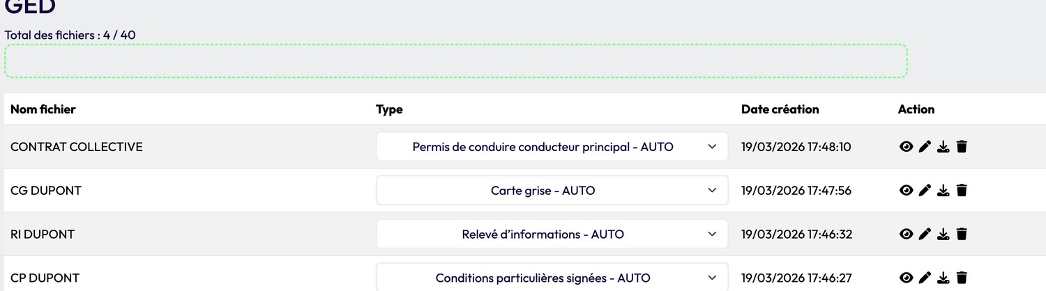 La GED Duplix : permis de conduire, carte grise, relevé d'informations, conditions particulières, chaque pièce typée et datée